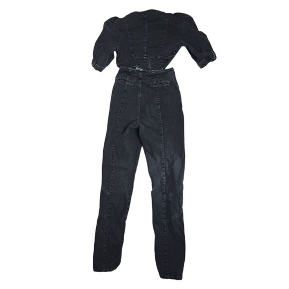 RETROFETE black denim puff sleeve Kiara utility jumpsuit XS - Picture 6 of 12